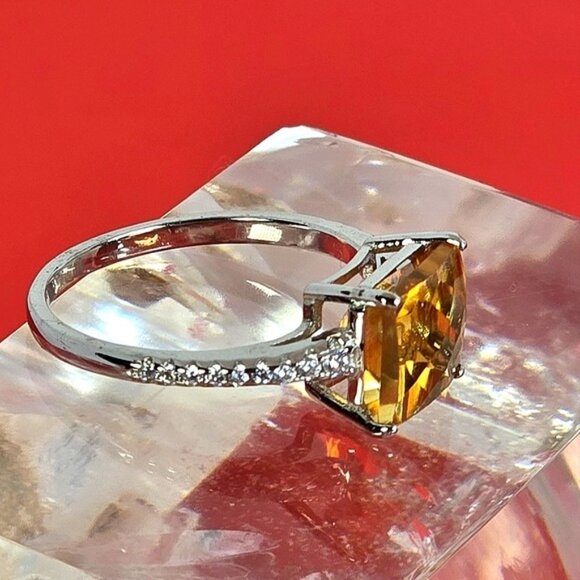 925 Sterling Silver Ring Sz 7 with Natural Princess Cut Citrine Gemstone - Picture 8 of 11